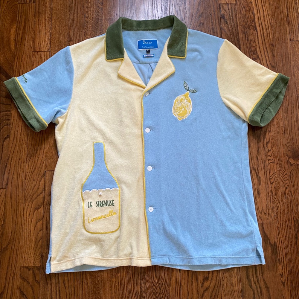Tombolo x Le Sirenuse Terry Shirt Mens Large Blue Limoncello Cabana Short Sleeve